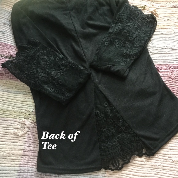LACE EMBELLISHED Black Long Lace Sleeve Henley/Tee - Picture 6 of 7